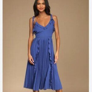 Lulus Never A Dull Moment Chiffon Dress Women Medium Pleated Flowy Romantic Midi